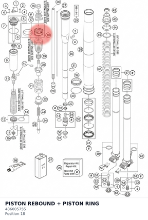 Diagram preview: PISTON REBOUND + PISTON RING (48600575S)