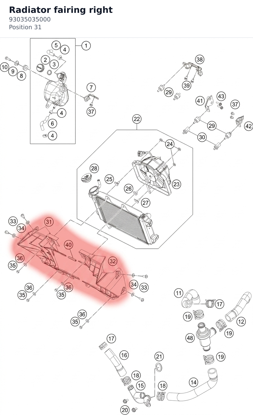 Diagram preview: Radiator fairing right (93035035000)