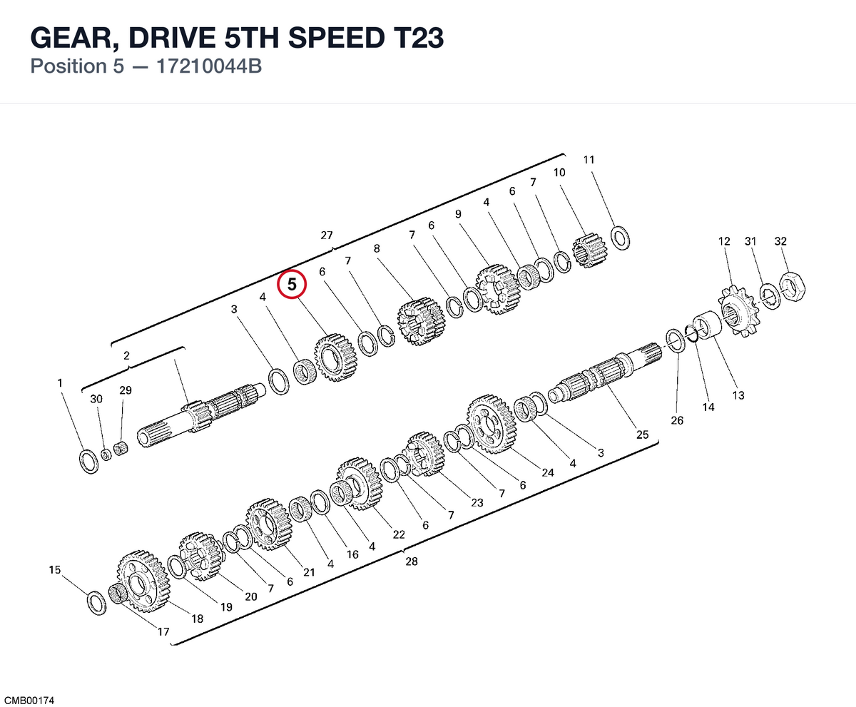 GEAR, DRIVE 5TH SPEED T23 17210044B diagram position