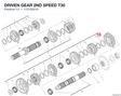 DRIVEN GEAR 2ND SPEED T30 17215021A diagram position