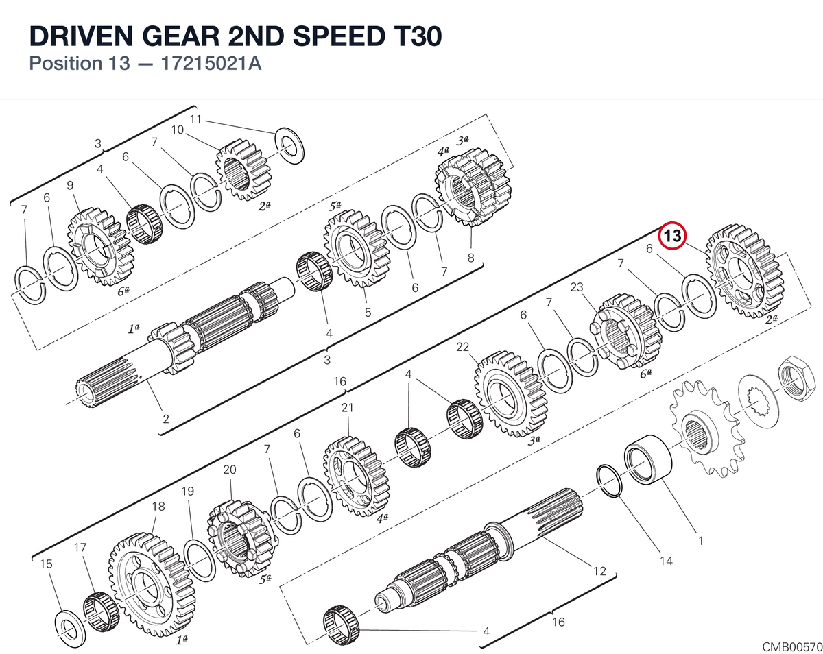 DRIVEN GEAR 2ND SPEED T30 17215021A diagram position