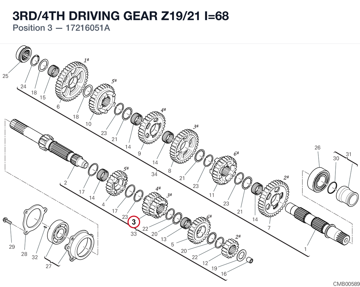 3RD/4TH DRIVING GEAR Z19/21 I=68 17216051A diagram position