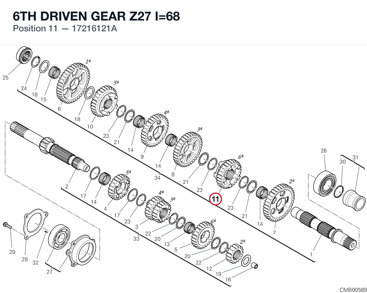 6TH DRIVEN GEAR Z27 I=68 17216121A diagram position
