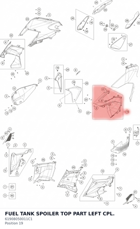 Diagram preview: FUEL TANK SPOILER TOP PART LEFT CPL. (61908050011C1)