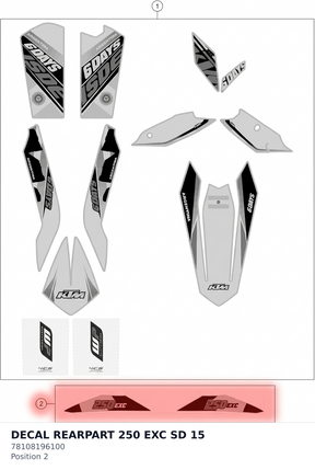 Diagram preview: DECAL REARPART 250 EXC SD 15 (78108196100)