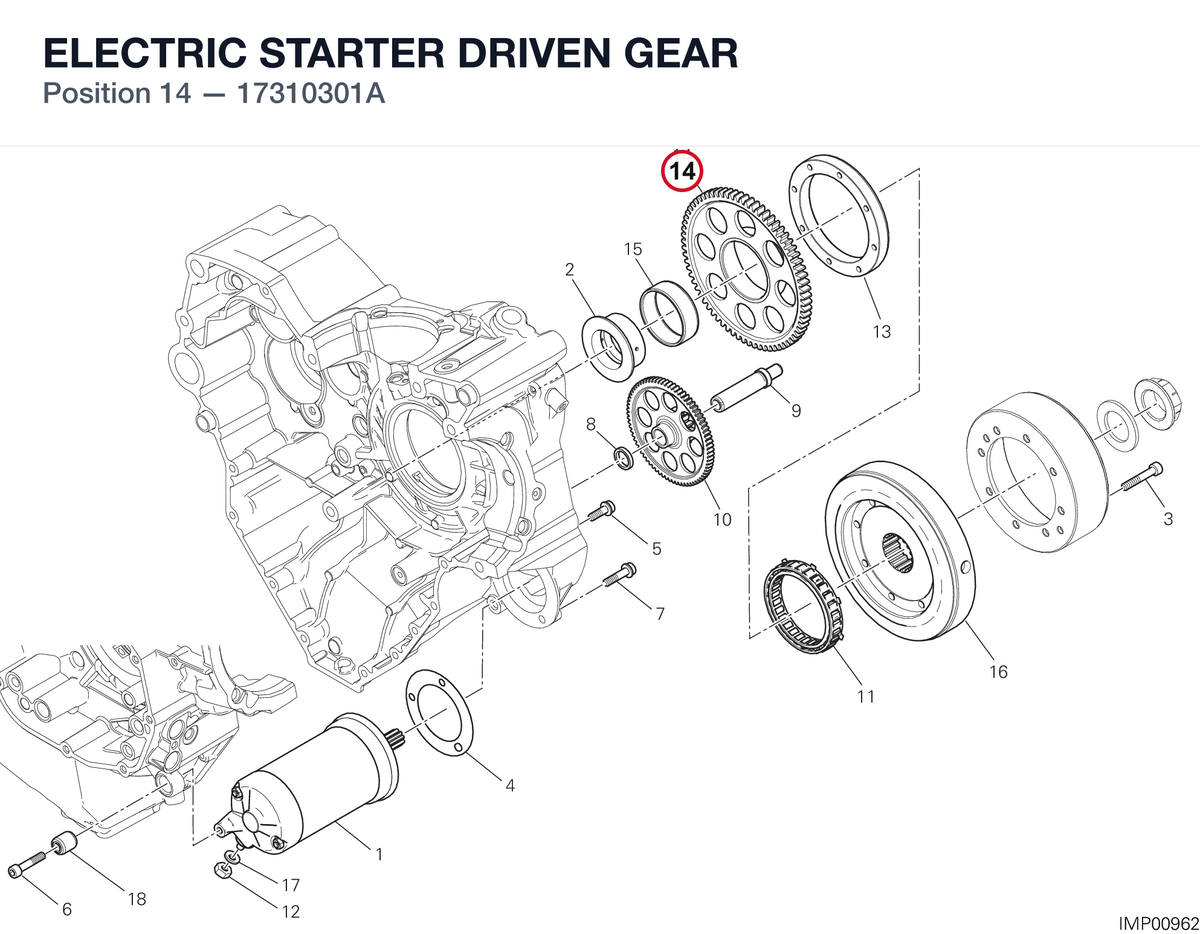 ELECTRIC STARTER DRIVEN GEAR 17310301A diagram position