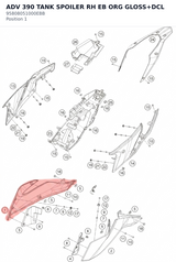 Diagram preview: ADV 390 TANK SPOILER RH EB ORG GLOSS+DCL (95808051000EBB)