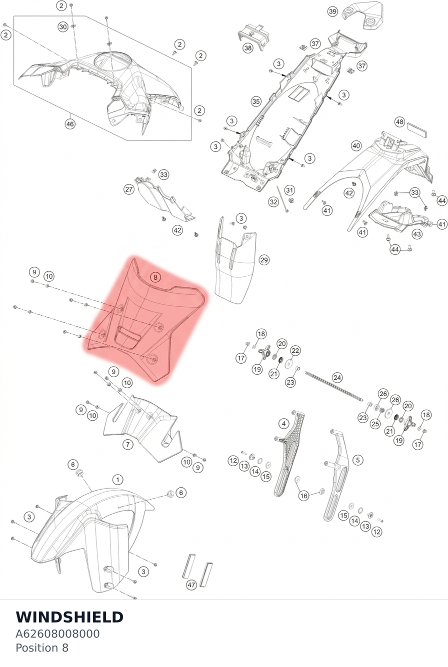 Diagram preview: WINDSHIELD (A62608008000)