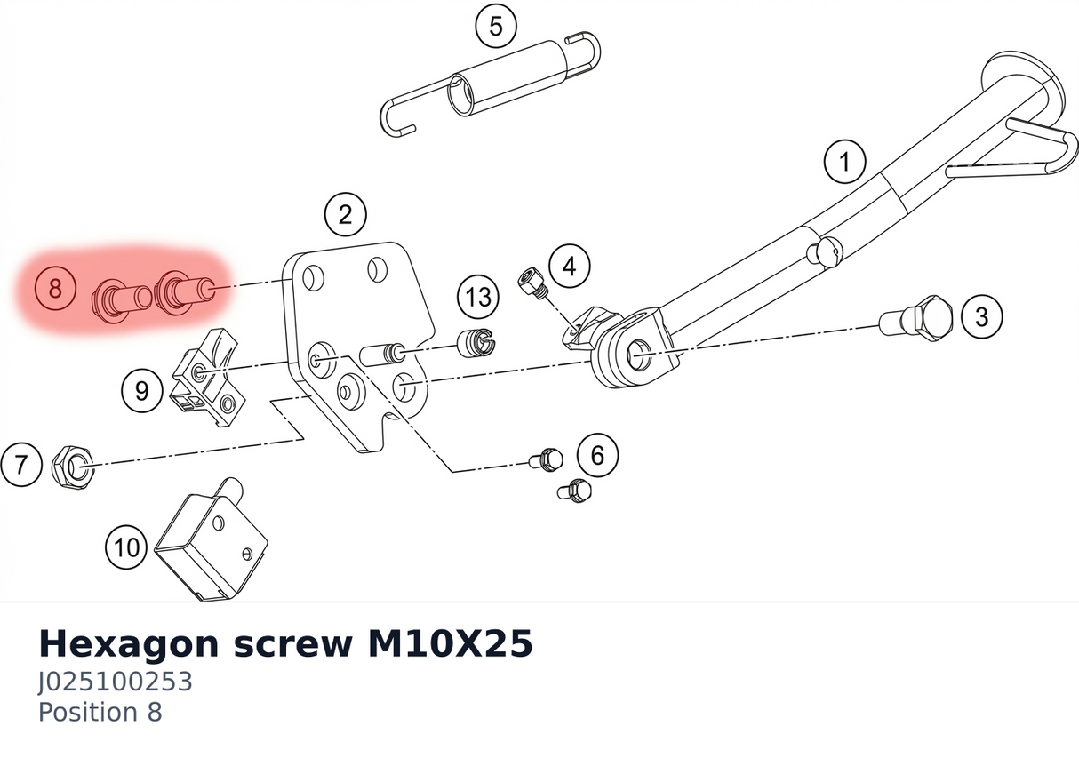 Diagram preview: Hexagon screw M10X25 (J025100253)