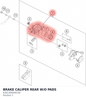 Diagram preview: BRAKE CALIPER REAR W/O PADS (6361308000158)