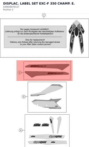Diagram preview: DISPLAC. LABEL SET EXC-F 350 CHAMP. E. (A49008078127)