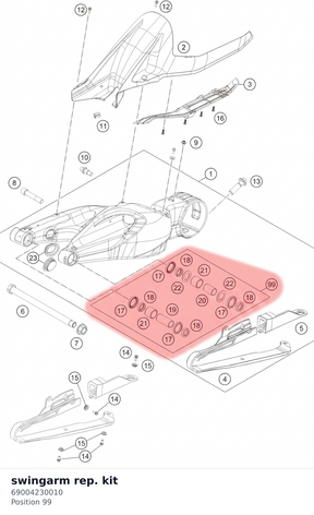 Diagram preview: swingarm rep. kit (69004230010)