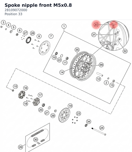 Diagram preview: Spoke nipple front M5x0.8 (28109072000)