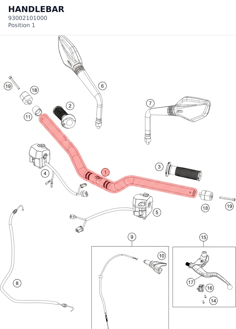Diagram preview: HANDLEBAR (93002101000)