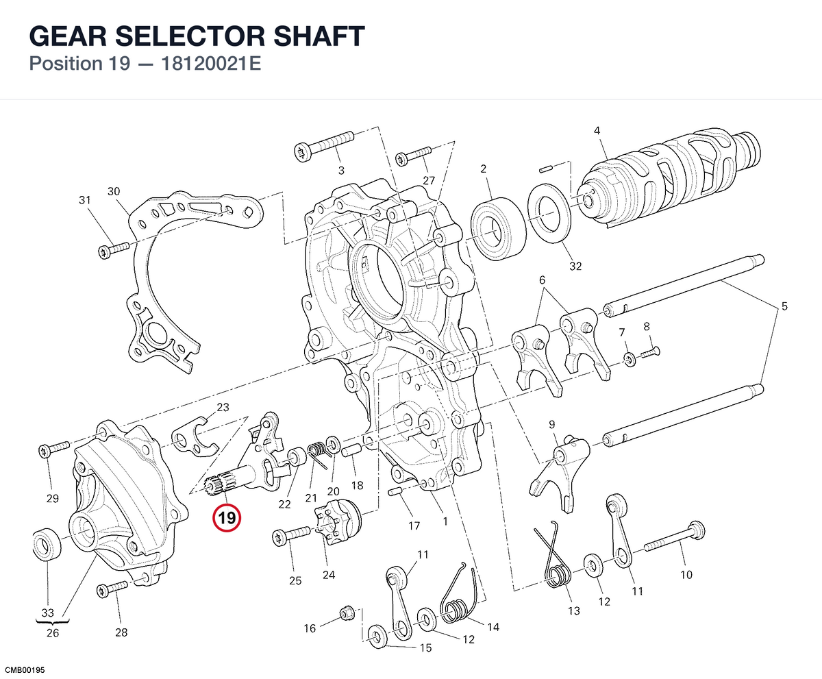 GEAR SELECTOR SHAFT 18120021E diagram position