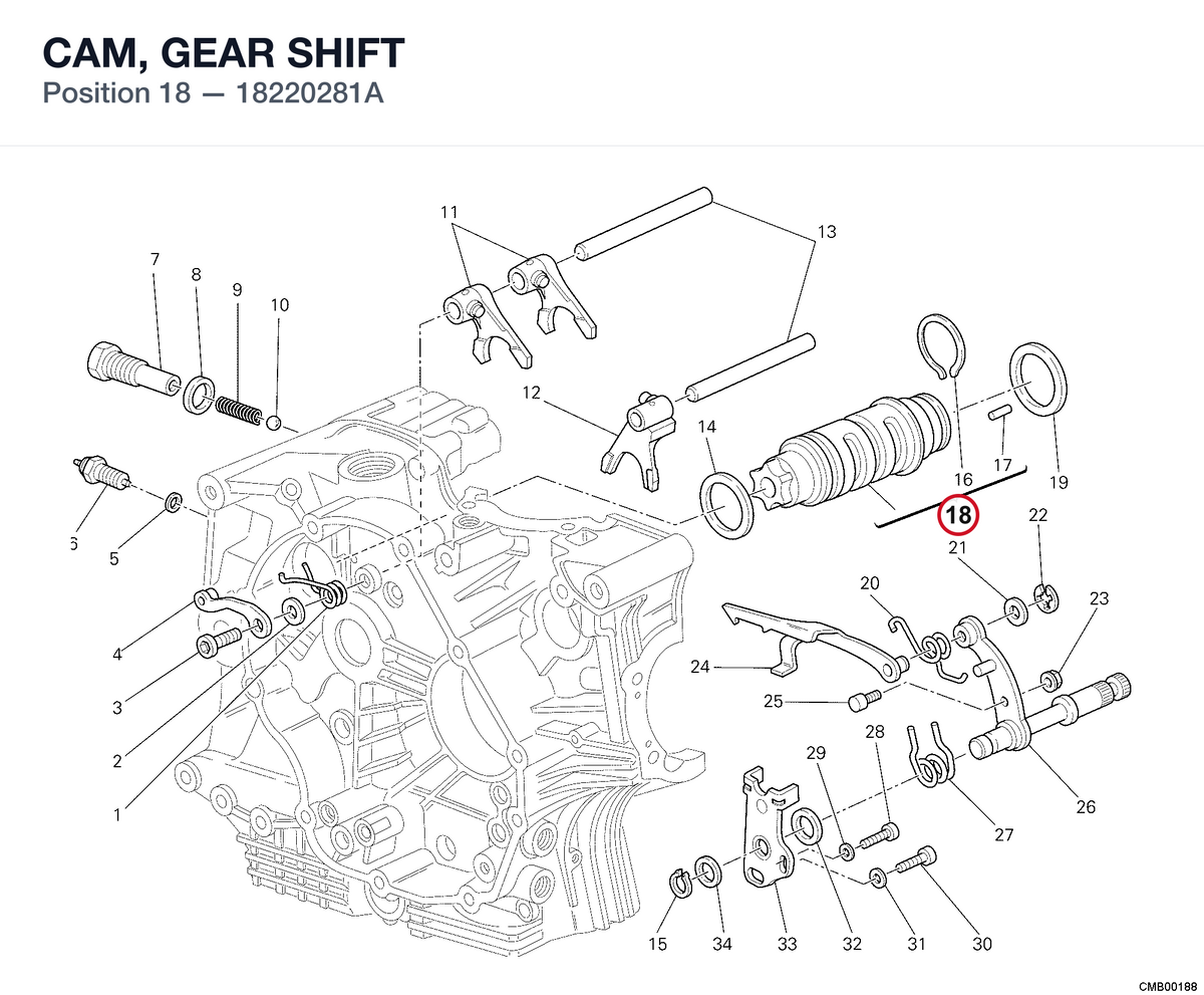CAM, GEAR SHIFT 18220281A diagram position