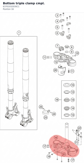 Diagram preview: Bottom triple clamp cmpl. (63701032030C1)
