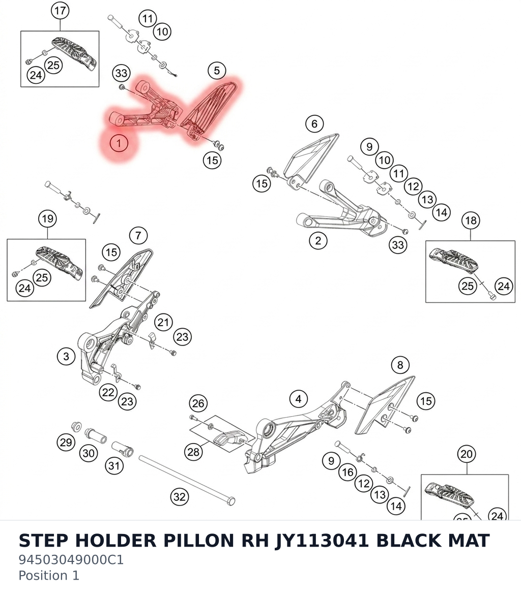 Diagram preview: STEP HOLDER PILLON RH JY113041 BLACK MAT (94503049000C1)
