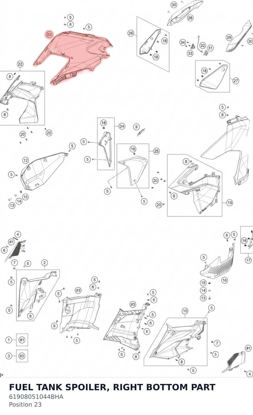 Diagram preview: FUEL TANK SPOILER, RIGHT BOTTOM PART (61908051044BHA)