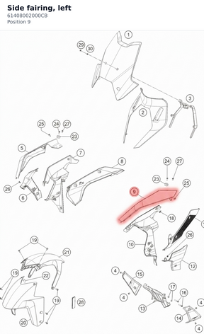 Diagram preview: Side fairing, left (61408002000CB)