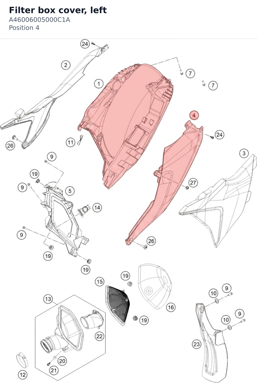 Diagram preview: Filter box cover, left (A46006005000C1A)