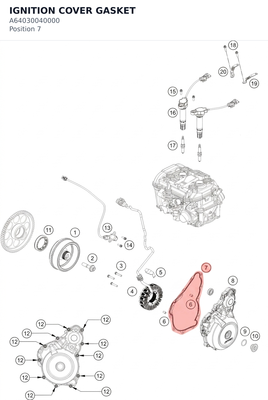 Diagram preview: IGNITION COVER GASKET (A64030040000)