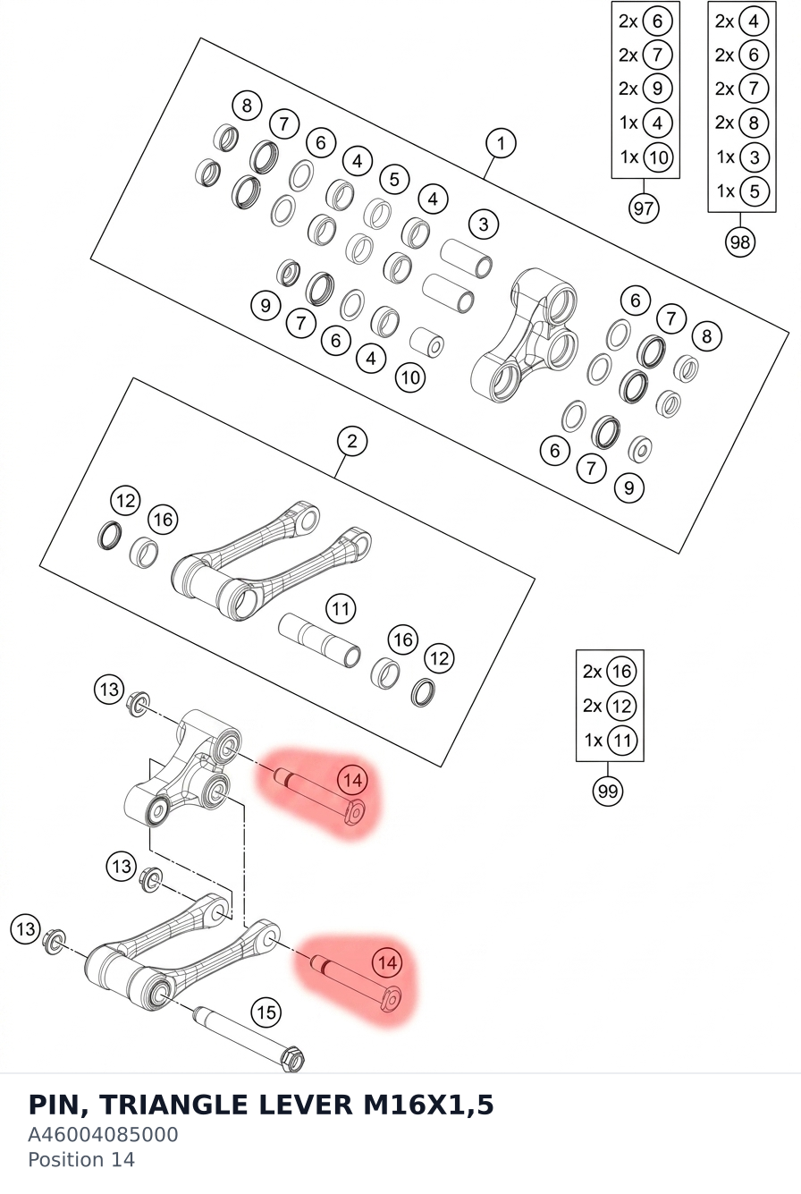 Diagram preview: PIN, TRIANGLE LEVER M16X1,5 (A46004085000)