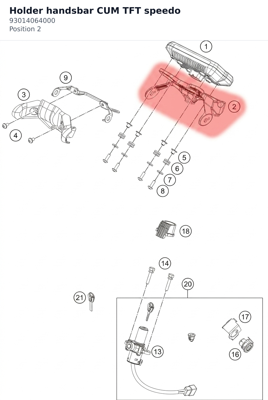 Diagram preview: Holder handsbar CUM TFT speedo (93014064000)