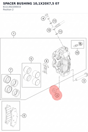 Diagram preview: SPACER BUSHING 10,1X20X7,5  07 (6111302200033)