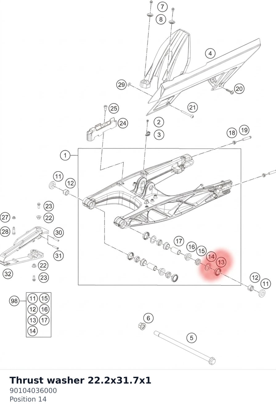Diagram preview: Thrust washer 22.2x31.7x1 (90104036000)