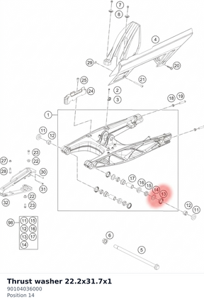Diagram preview: Thrust washer 22.2x31.7x1 (90104036000)