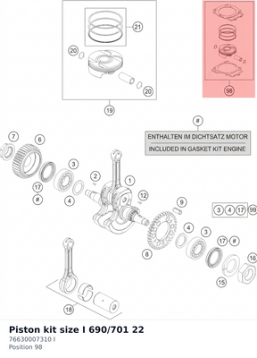Diagram preview: Piston kit size I 690/701    22 (76630007310 I)