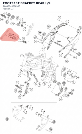 Diagram preview: FOOTREST BRACKET REAR L/S (7600304800033S)