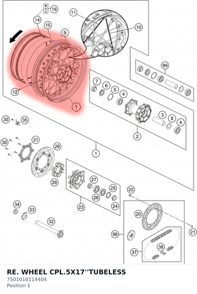 Diagram preview: RE. WHEEL CPL.5X17''TUBELESS (7501010114404)