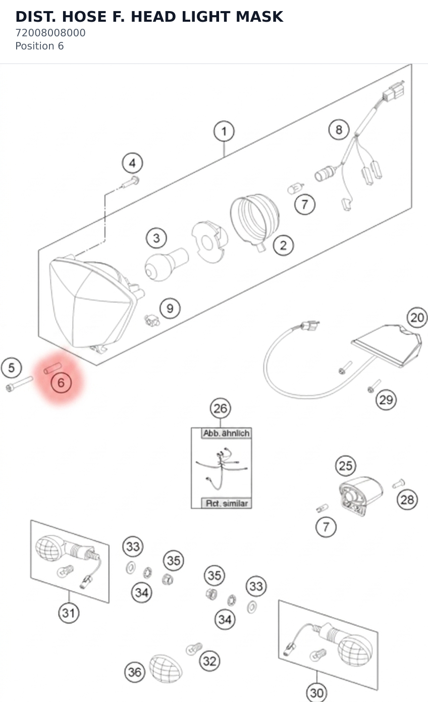 Diagram preview: DIST. HOSE F. HEAD LIGHT MASK (72008008000)