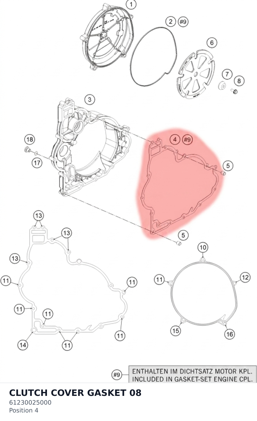 Diagram preview: CLUTCH COVER GASKET         08 (61230025000)