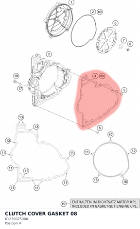 Diagram preview: CLUTCH COVER GASKET         08 (61230025000)
