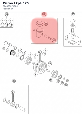 Diagram preview: Piston I kpl. 125 (50430007100 I)
