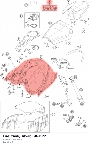 Diagram preview: Fuel tank, silver, SD-R 22 (61707013144BGA)