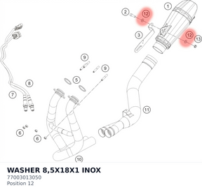 Diagram preview: WASHER 8,5X18X1 INOX (77003013050)
