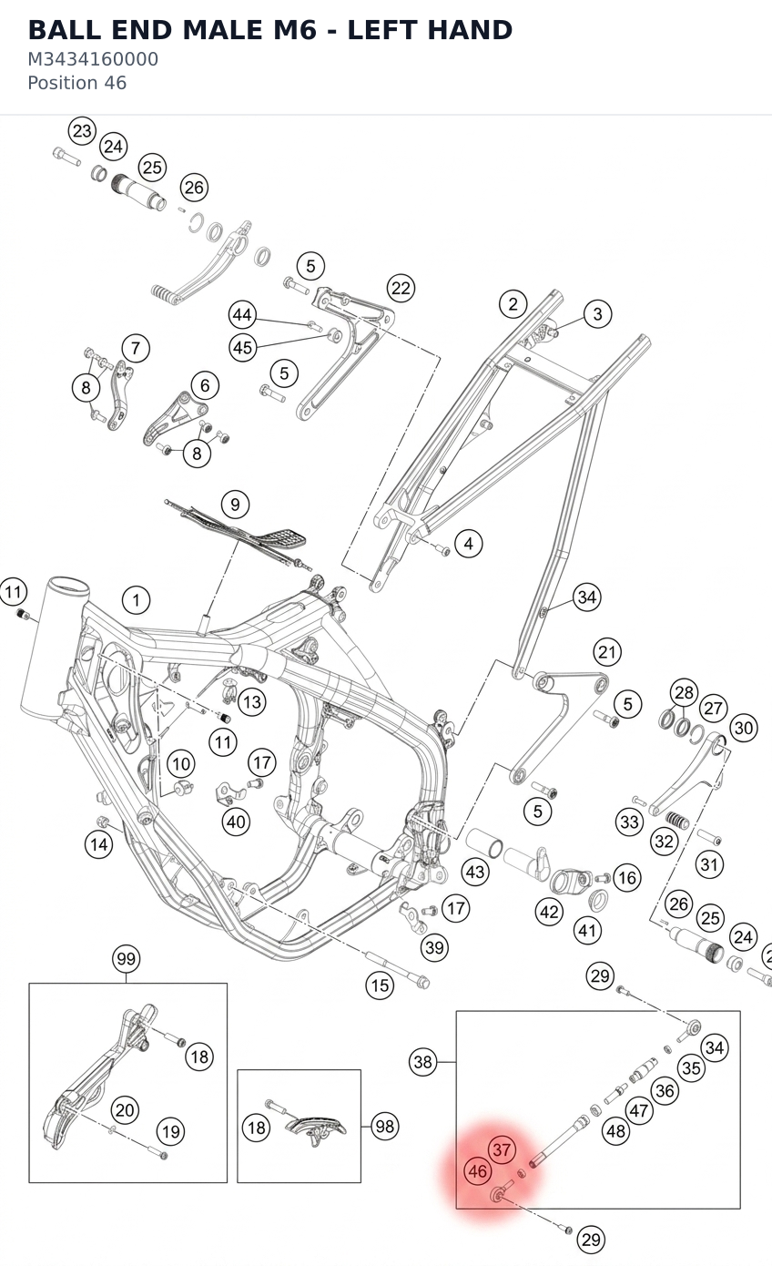 Diagram preview: BALL END MALE M6 - LEFT HAND (M3434160000)