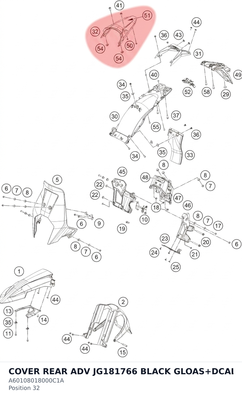 Diagram preview: COVER REAR ADV JG181766 BLACK GLOAS+DCAL (A60108018000C1A)
