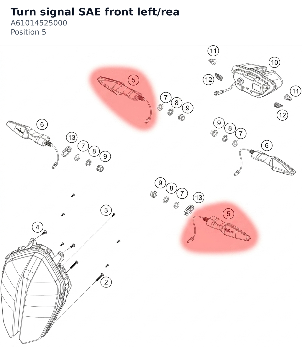 Diagram preview: Turn signal SAE front left/rea (A61014525000)