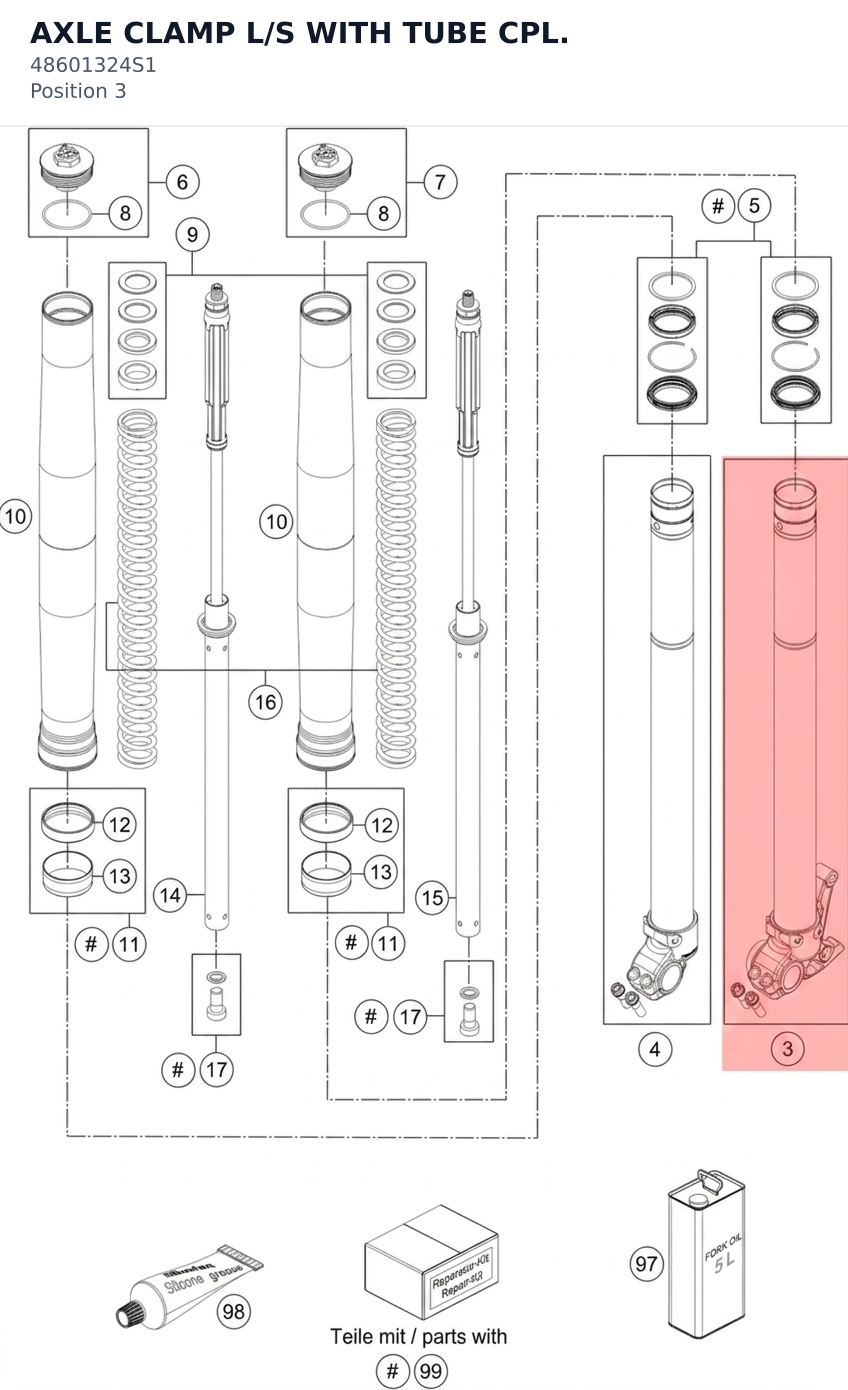 Diagram preview: AXLE CLAMP L/S WITH TUBE CPL. (48601324S1)