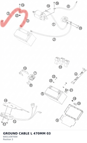 Diagram preview: GROUND CABLE L 470MM        03 (60011097000)