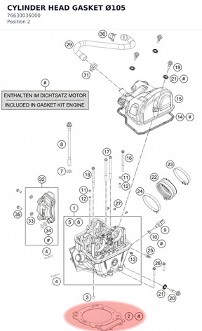 Diagram preview: CYLINDER HEAD GASKET Ø105 (76630036000)