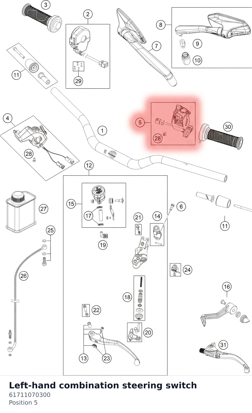 Diagram preview: Left-hand combination steering switch (61711070300)