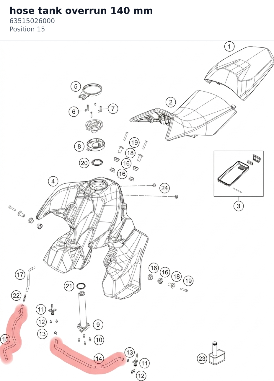 Diagram preview: hose tank overrun 140 mm (63515026000)