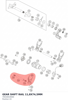 Diagram preview: GEAR SHIFT RAIL 11,8X74,5MM (79434019000)