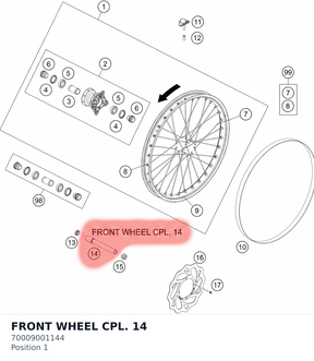 Diagram preview: FRONT WHEEL CPL.            14 (70009001144)
